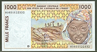 West African States - Mali, P-411Dk, 2001 1,000 Francs, GemCU